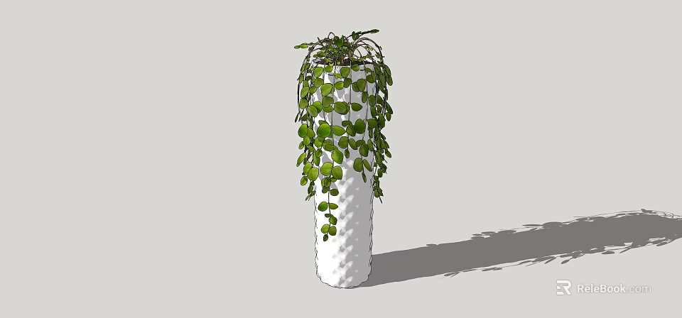 Hanging Potted Plant With Round Green Leaves In Textured White Vase 3d model 