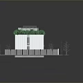 Modern White Building With Green Roof Solar Panels Parking Area And Fence