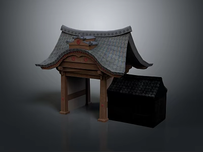 Scenic View Of Traditional Japanese Architecture With Curved Roof And Wooden Structure 3d model
