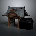 Scenic View Of Traditional Japanese Architecture With Curved Roof And Wooden Structure