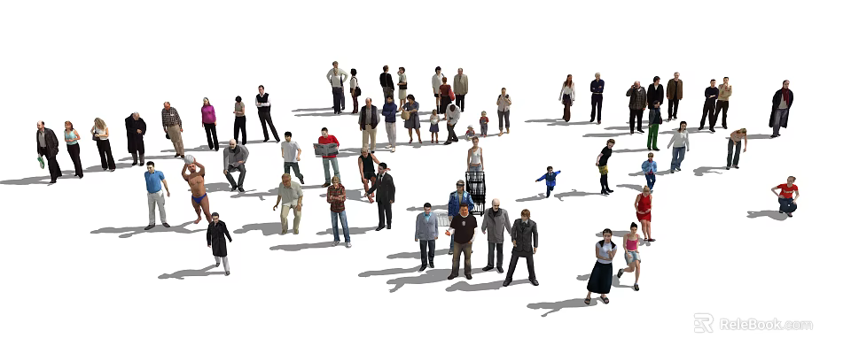 Crowd of Diverse People Standing Together in Open Space with Various Poses 3d model 