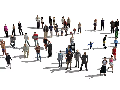 Crowd of Diverse People Standing Together in Open Space with Various Poses 3d model