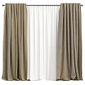 Brown Pleated Linen Curtains With White Sheer Layer For Home Window Decoration