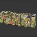 Multi Tiered Supermarket Shelves Neatly Arranged With Various Colorful Products