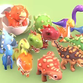 Colorful Cartoon Reptile Dinosaurs with Various Colors Shapes and One in Eggshell