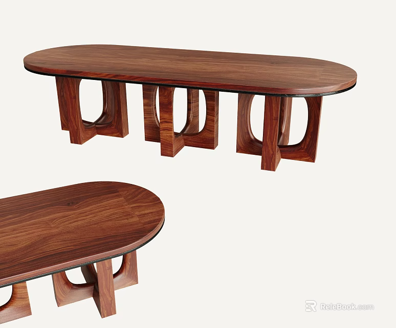 Wooden Landscape Seats With Oval Top And Geometric Cut-out Legs Design 3d model 