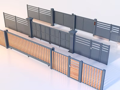 Modern Metal And Wooden Gates With Various Designs And Fence Combinations 3d model