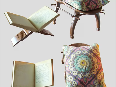 Cozy Two Seater Sofa With Patterned Pillows And Open Books In Living Room 3d model