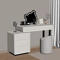 Elegant White Dressing Table With Decorative Mirror Storage Drawers Makeup Accessories And Stool 3d model