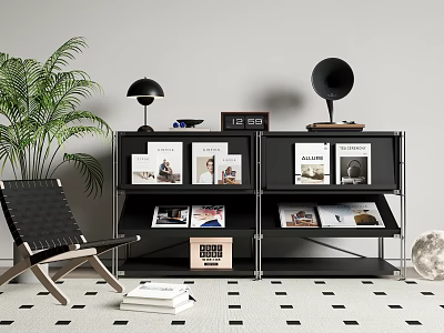 Modern Entryway Console Table with Black Metal Frame Plant Lamp and Books 3d model