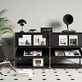 Modern Entryway Console Table with Black Metal Frame Plant Lamp and Books