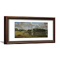 Framed Landscape Painting Featuring Green Grassland Cows Lake Sky With Clouds And Distant Building