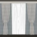 Light Gray Pleated Curtains With White Sheer Layer And Gold Tiebacks For Window 3d model