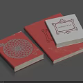Artistic Red Cover Books White Magazine With Intricate Circular Pattern Decorative Lines And Border