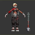 Futuristic Cyberpunk Female Character With Red Black Outfit And Robotic Creature Companion