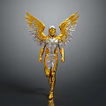 Golden Silver Angelic Figure With Metallic Wings In Walking Pose