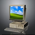 Vintage Computer With CRT Monitor Tower Keyboard Mouse Screen Blue Sky White Clouds Green Grass