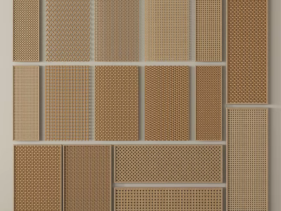 Brown Textured Architectural Components With Various Grid Patterns And Surface Designs 3d model