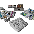 Various Types of Newspapers Scattered with Coffee Cup and Different Headlines on Table