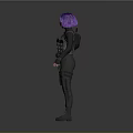 Purple Haired Tactical Character In Black Gear With Mythical Creature