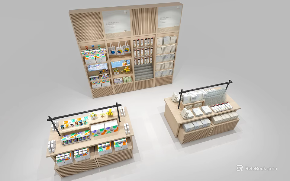Modern Wooden Display Shelves With Multi Tiered Design For Retail Product Organization 3d model 