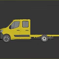 Yellow Modern Double Cab Truck With Flatbed Chassis And Reflective Surface 3d model