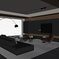 Modern Living Room Interior Design With Black Leather Sofa And Red Accent Chair