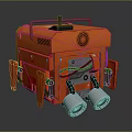 Red Mechanical Device with Blue Handle Circular Light and Dual Engine Bases