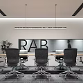 Modern Conference Room Interior With Long Table Black Chairs Hanging Lights And Plant