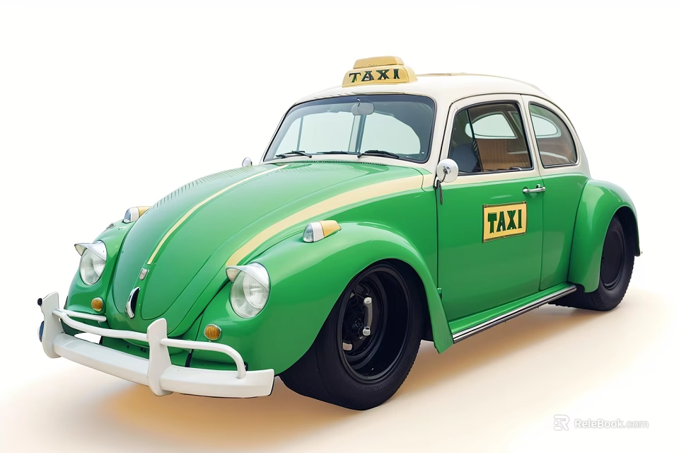 Vintage Green And White Volkswagen Beetle Taxi Car With Roof Sign 3d model 