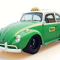 Vintage Green And White Volkswagen Beetle Taxi Car With Roof Sign