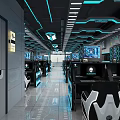 Futuristic Gaming Internet Cafe With Multiple Computers Comfortable Seats And Counter 3d model