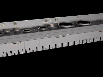 Modern Commercial Kitchen Cabinets With Multiple Stovetops Knobs And Ventilation Holes 3d model