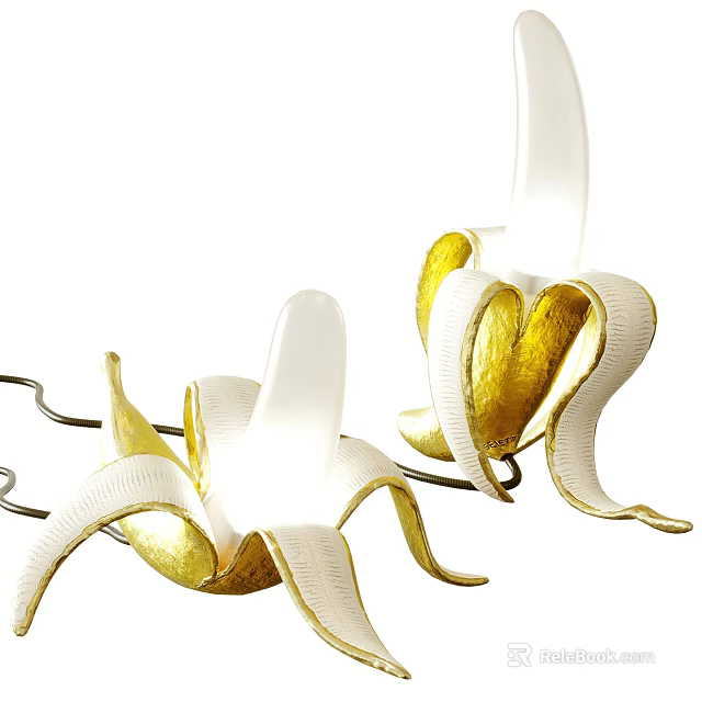 Unique Banana Peel Shaped Table Lamp With Gold And White Modern Artistic Design 3d model 