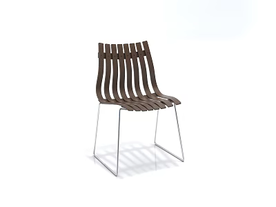 Modern Leisure Chair With Wooden Slat Back And Seat Metal Legs Design 3d model