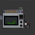 Silver Entertainment Appliance Microwave With Digital Display Green Interior And Controls