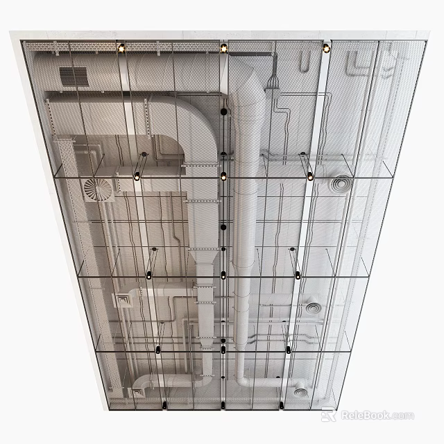 Suspended Ceiling Detailed Internal Structure With Pipes Supports And Grid Framework 3d model 