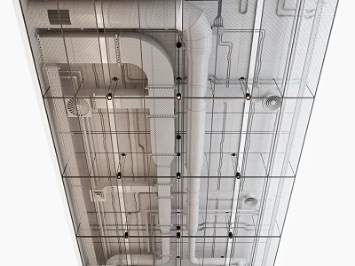 Suspended Ceiling Detailed Internal Structure With Pipes Supports And Grid Framework 3d model