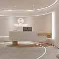 Modern Chili Salon Reception Desk With White Counter Gold Accents And Laptop