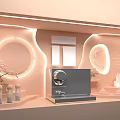 Pastel Pink Modern Interior Featuring Neon Circular Lights Gray Machine And Decorative Plants 3d model