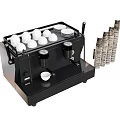 Efficient Commercial Coffee Machine with Stacked White Coffee Cups and Disposable Striped Cups