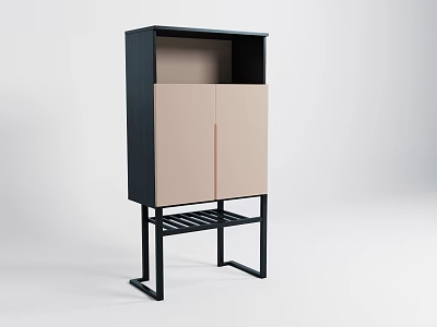 Modern Black And Beige Wine Cabinet With Double Doors And Bottom Shelf 3d model