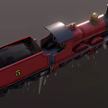 Red Vintage Steam Train With Golden Chimney Black Details And Number 5