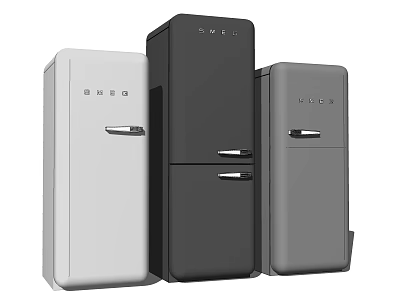 Three Modern Fridge Freezers in White Black Gray with Sleek Design 3d model