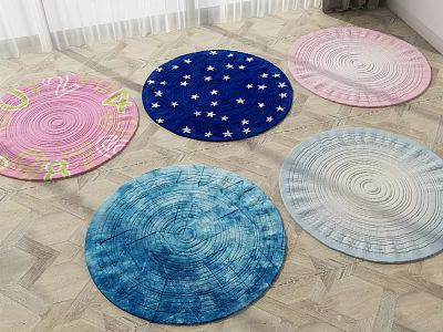 Vibrant Round Rugs Featuring Star Spiral and Tie Dye Patterns for Home Decoration 3d model