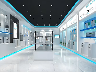 Modern Office Pantry Interior With Open Design Cabinets Countertop And Appliances 3d model