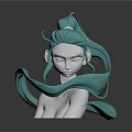 Fantasy Character Creature Hybrid With Teal Flowing Hair And Sharp Eyes 3D Sculpture