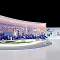 Cloud Business South Data Exhibition Booth With Circular Design And Blue Tech Displays