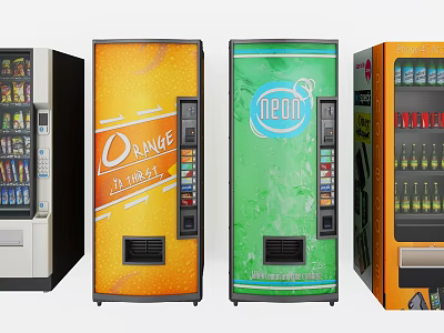 Commercial Vending Machines In Various Colors Dispensing Beverages With Brand Logos 3d model
