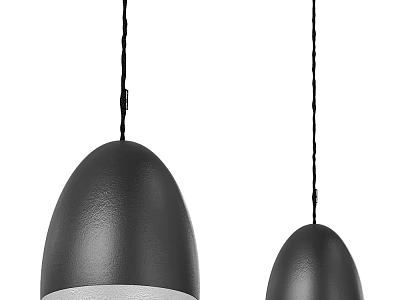Two Black Dome Shaped Modern Pendant Lights With Minimalist Design Hanging Against White Background 3d model